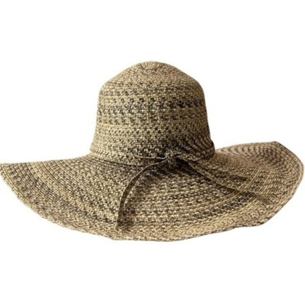 David & Young Wide Brim Floppy Sun Hat Paper Straw Mixed Tweed Natural Gray VG - Picture 3 of 9